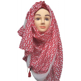  Red Color printed Hijab- Cotton Fabric